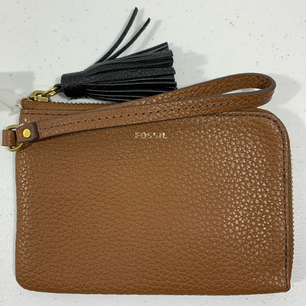 Fossil Tara Wristlet Clutch Wallet Brown Leather